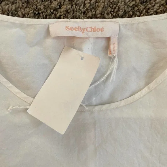 See by Chloe White Shirt Dress with Ruffled Sleeves - Size 34 - Picture 3 of 7